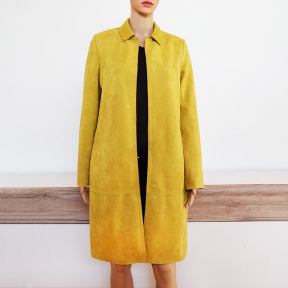 Philosophy Faux Suede Leather Mustard Open Front Coat with Pockets - Picture 1 of 14